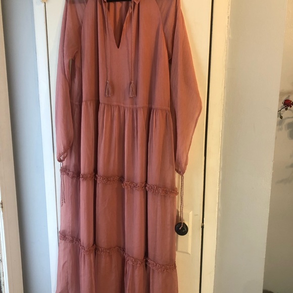 NWT Notes du Nord Blaire Tiered Silk Pink Sheer Maxi Dress Ruffle Danish 40 or L - Picture 6 of 15